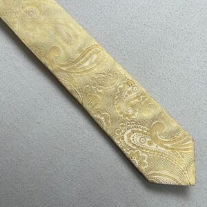 HUGO BOSS Silk Tie Paisley Jacquard Print 3.25" Butter Cream Yellow Made Italy‎